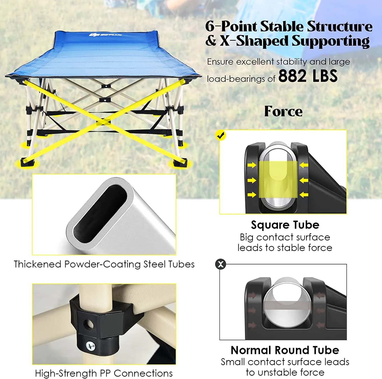 Twin Heavy-Duty Foldable Camping Cot with Carrying Bag