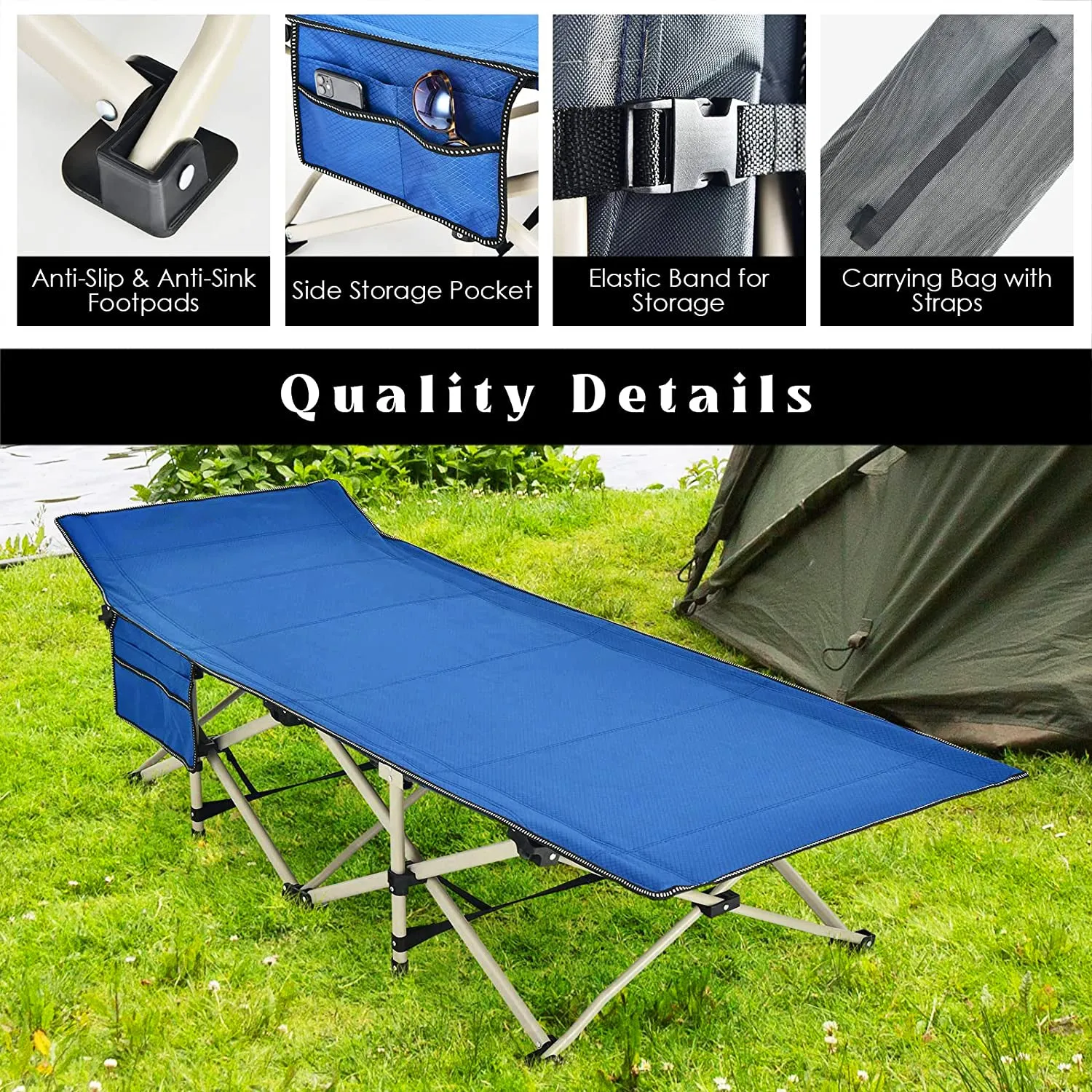 Twin Heavy-Duty Foldable Camping Cot with Carrying Bag