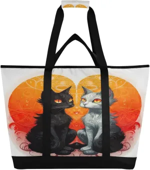 Two Cats Reusable Insulated Lunchbox Cooler Bag, Leakproof Kitchen Grocery Bag Collapsible Portable Cooler Tote Bag for Picnic, Camping, Office, Travel