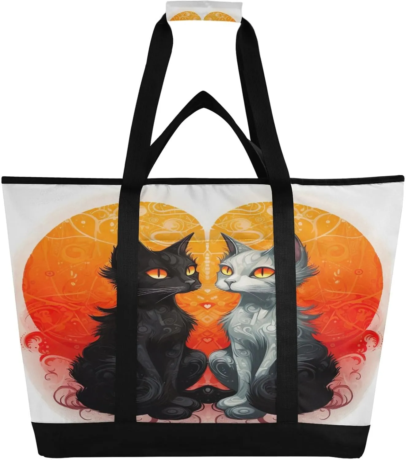 Two Cats Reusable Insulated Lunchbox Cooler Bag, Leakproof Kitchen Grocery Bag Collapsible Portable Cooler Tote Bag for Picnic, Camping, Office, Travel