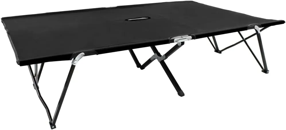 Two Person Folding Sun Lounger Black Steel,Double Camping Cot: Durable and Comfortable Sun Lounger for Two