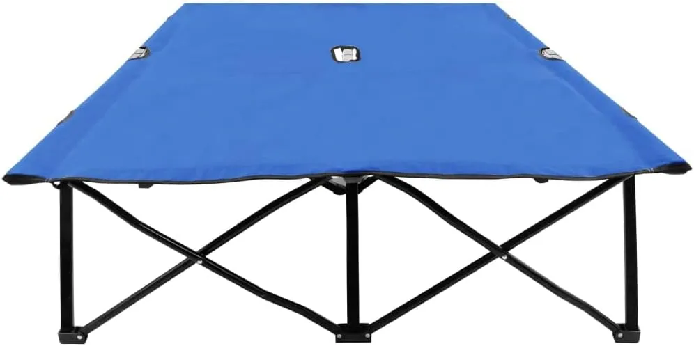 Two Person Folding Sun Lounger Blue Steel,Double Patio Camping Cot for Comfort and Durability Outdoor Furniture, Sun Loungers