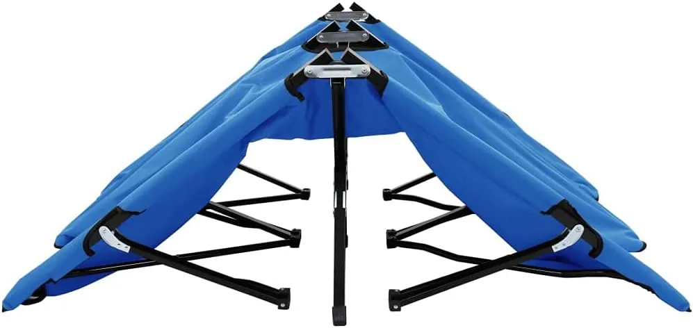 Two Person Folding Sun Lounger Blue Steel,Double Patio Camping Cot for Comfort and Durability Outdoor Furniture, Sun Loungers