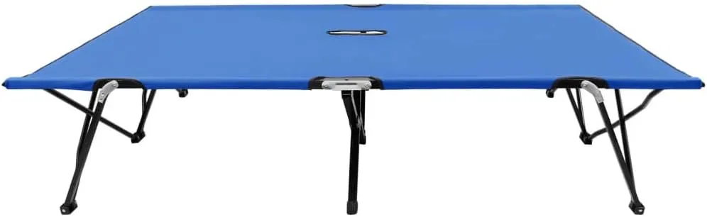 Two Person Folding Sun Lounger Blue Steel,Double Patio Camping Cot for Comfort and Durability Outdoor Furniture, Sun Loungers