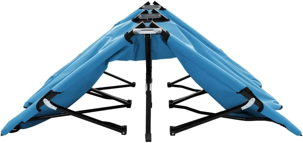 Two Person Folding Sun Lounger Blue Steel,For easy transport and storage, the cot folds compactly, making it your ideal camping partner. Whether you're exploring the wilderness or simply enjoying your