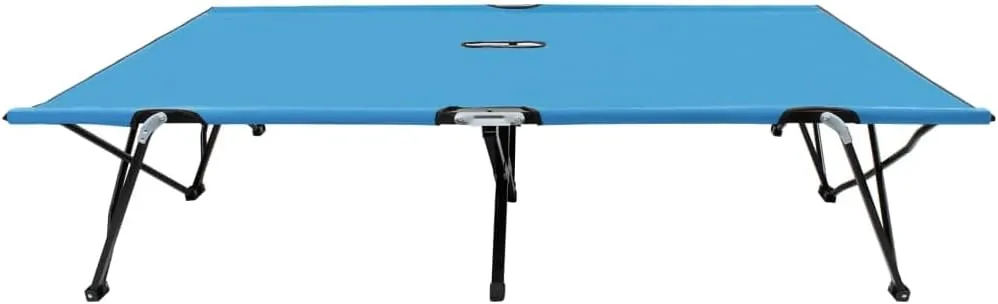 Two Person Folding Sun Lounger Blue Steel,For easy transport and storage, the cot folds compactly, making it your ideal camping partner. Whether you're exploring the wilderness or simply enjoying your
