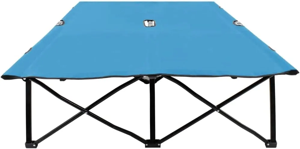 Two Person Folding Sun Lounger Blue Steel,For easy transport and storage, the cot folds compactly, making it your ideal camping partner. Whether you're exploring the wilderness or simply enjoying your