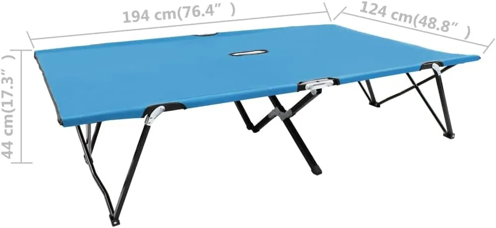Two Person Folding Sun Lounger Blue Steel,For easy transport and storage, the cot folds compactly, making it your ideal camping partner. Whether you're exploring the wilderness or simply enjoying your