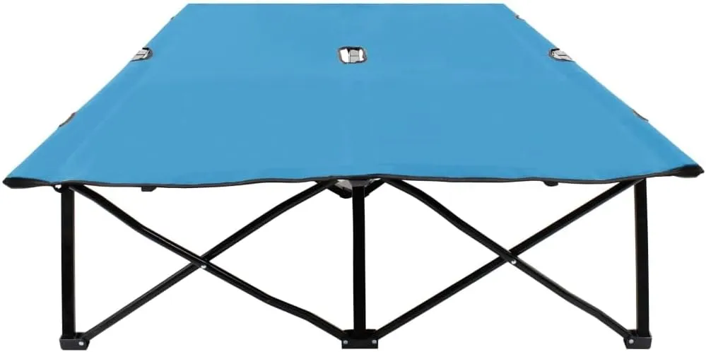 Two Person Folding Sun Lounger Blue SteelLuxury Sun Loungers with Adjustable Backrest and Cushioned Seat