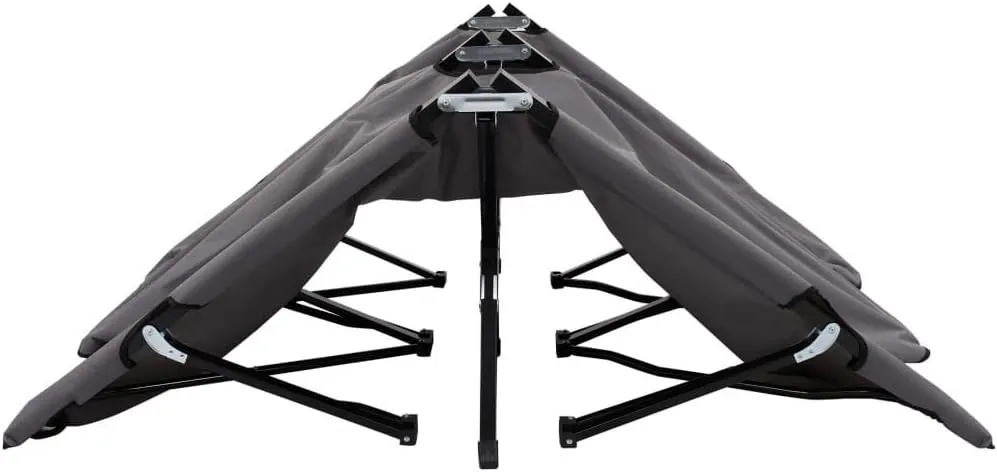 Two Person Folding Sun Lounger Gray Steelpatio Camping Chairs Tanning Chair Recliner Suitable for Garden Courtyard