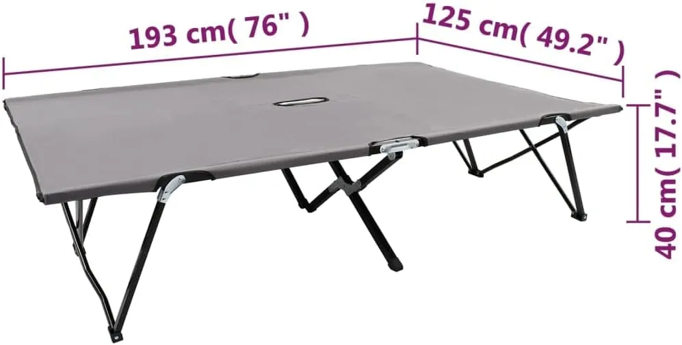 Two Person Folding Sun Lounger Gray Steelpatio Camping Chairs Tanning Chair Recliner Suitable for Garden Courtyard