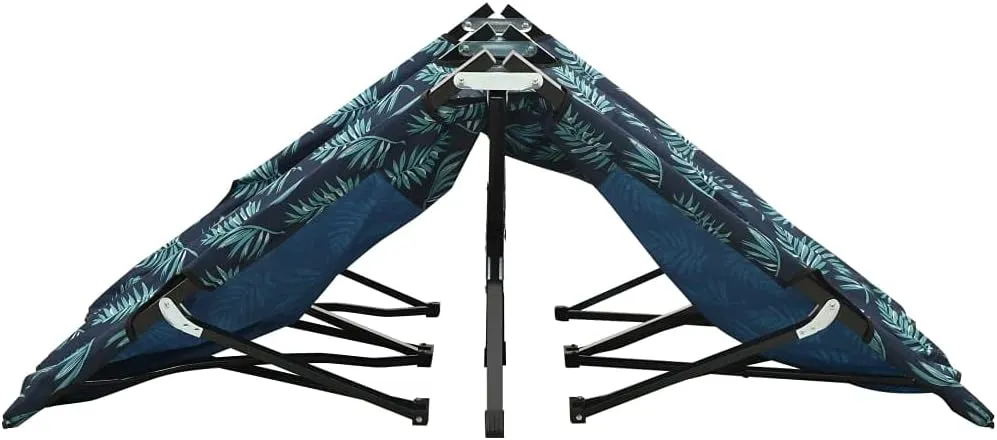 Two Person Folding Sun Lounger Leaf Print Steel,Double Folding Camping Cot for Added Comfort and Durability, 1, Green