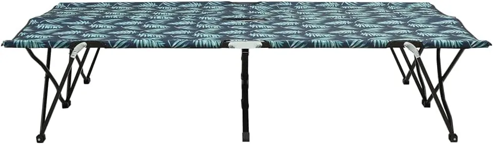 Two Person Folding Sun Lounger Leaf Print Steel,Double Folding Camping Cot for Added Comfort and Durability, 1, Green