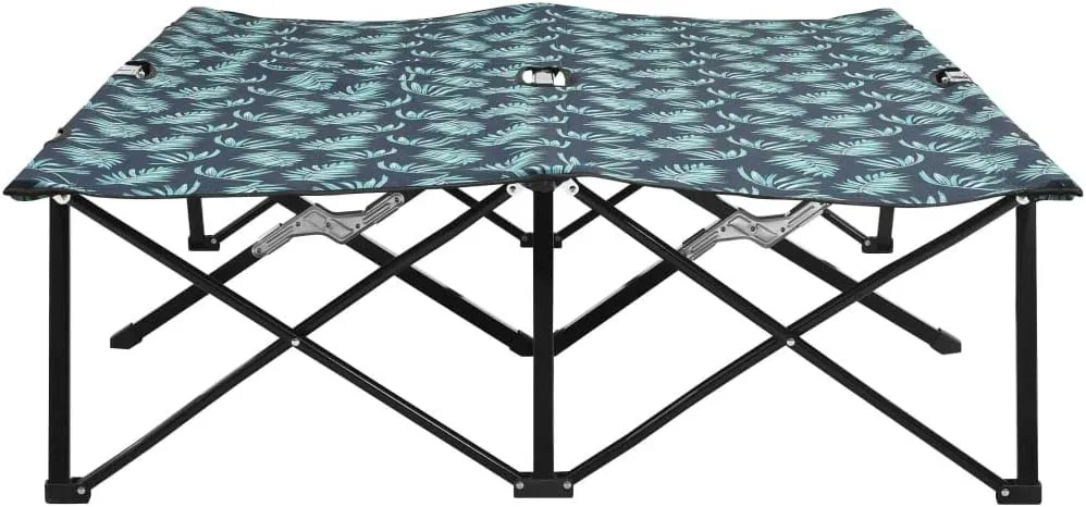 Two Person Folding Sun Lounger Leaf Print Steel,Double Folding Camping Cot for Added Comfort and Durability Outdoor Furniture, Sun Loungers, 1, Green