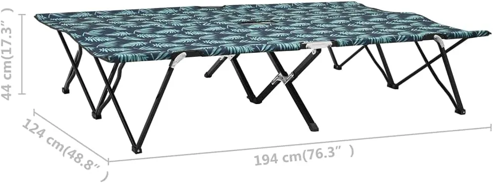 Two Person Folding Sun Lounger Leaf Print Steel,Double Folding Camping Cot for Added Comfort and Durability Outdoor Furniture, Sun Loungers, 1, Green