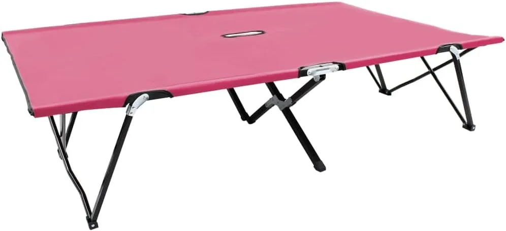 Two Person Folding Sun Lounger Pink Steel Outdoor Seat