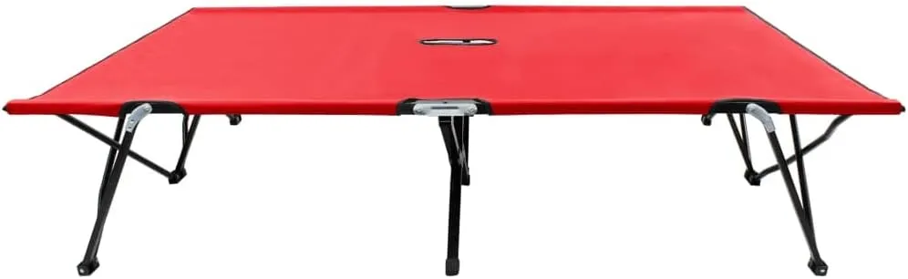 Two Person Folding Sun Lounger Red Steel,Relax in Style: Double Patio Camping Cot for Unparalleled Comfort