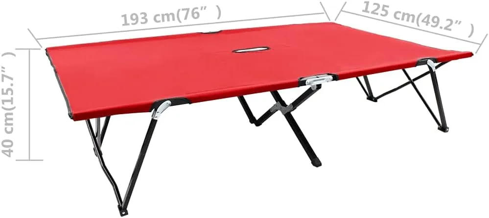 Two Person Folding Sun Lounger Red Steel,Relax in Style: Double Patio Camping Cot for Unparalleled Comfort