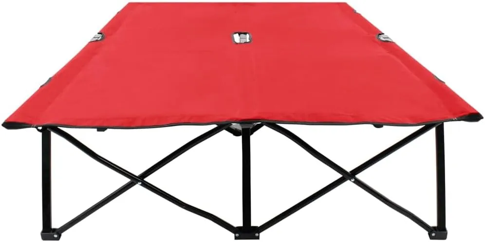 Two Person Folding Sun Lounger Red Steel,Relax in Style: Double Patio Camping Cot for Unparalleled Comfort
