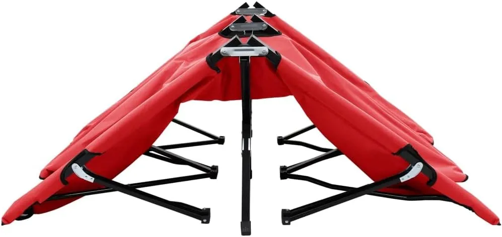 Two Person Folding Sun Lounger Red Steel,Relax in Style: Double Patio Camping Cot for Unparalleled Comfort