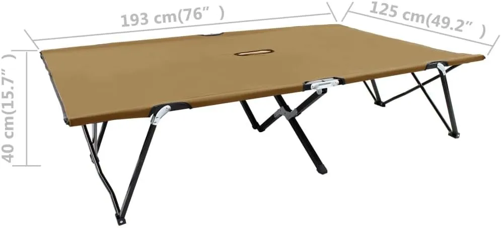 Two Person Folding Sun Lounger Taupe Steel,Versatile Double Camping Cot for Outdoor Adventures: Unrivaled Comfort and Durability Outdoor Furniture, Sun Loungers, 1