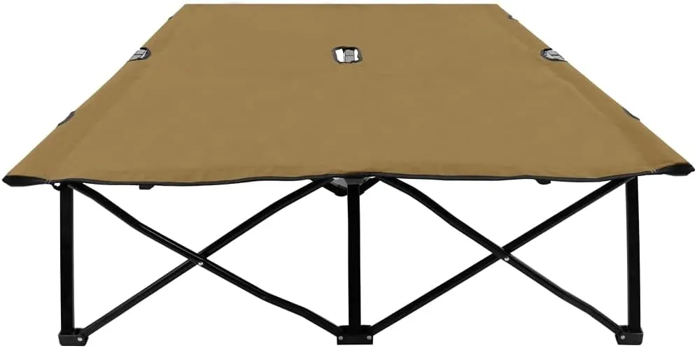 Two Person Folding Sun Lounger Taupe Steel,Versatile Double Camping Cot for Outdoor Adventures: Unrivaled Comfort and Durability Outdoor Furniture, Sun Loungers, 1