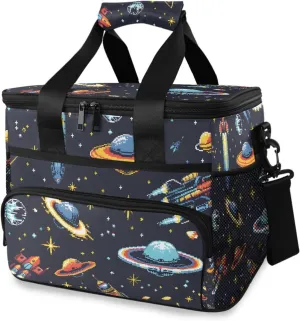 UFO Aliens Spaceships Cooler Bag Insulated Cooler Soft Sided Cooler 24 Can Portable Picnic Bag Large Leakproof Lunch Bag Box for Beach Grocery Camping Travel Car Men Women