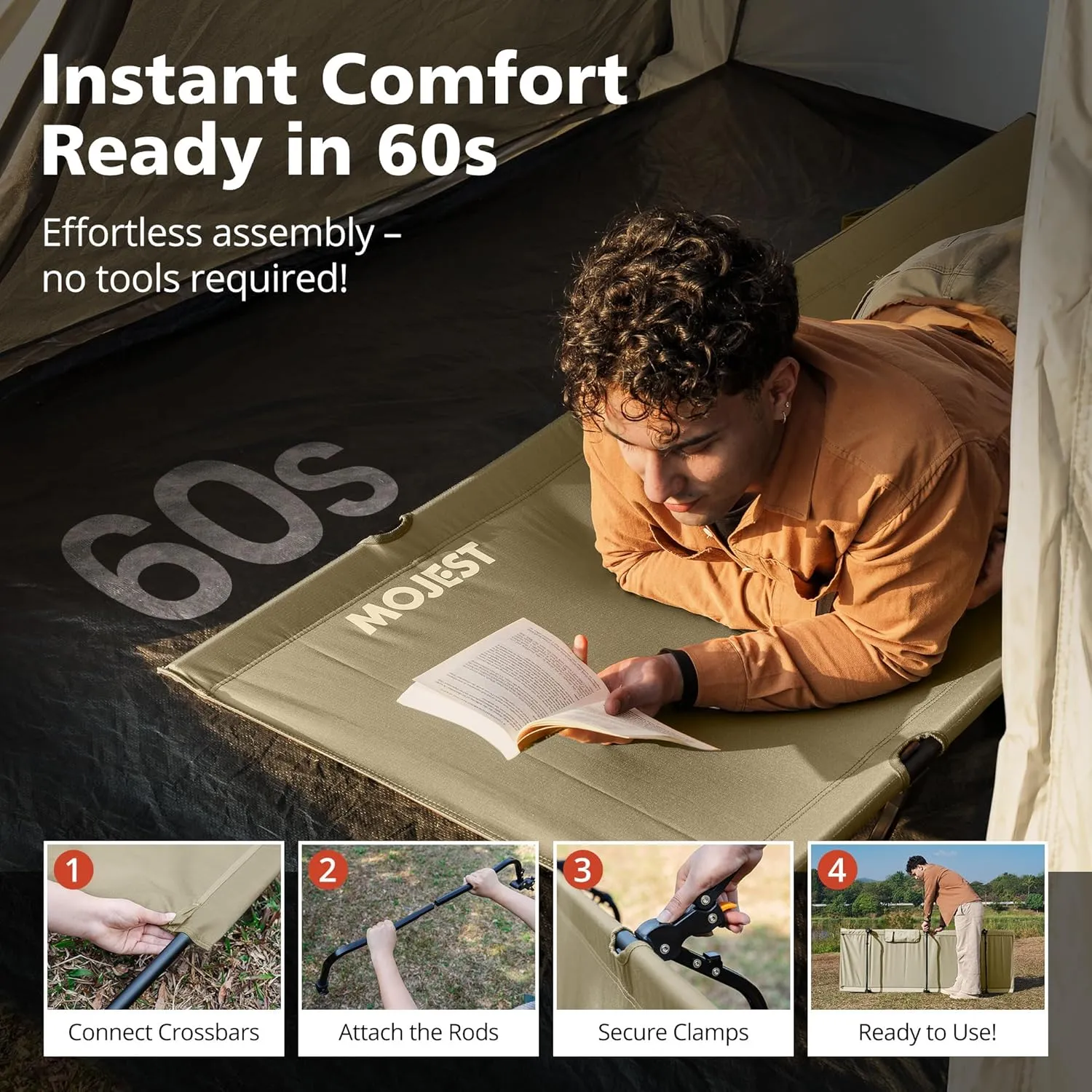 Ultralight Camping Cot for Adults, Portable Folding Camping Bed, Supports 350 lbs - Lightweight for Travel, Camping, Hiking, Backpacking, Mountaineering (Khaki)
