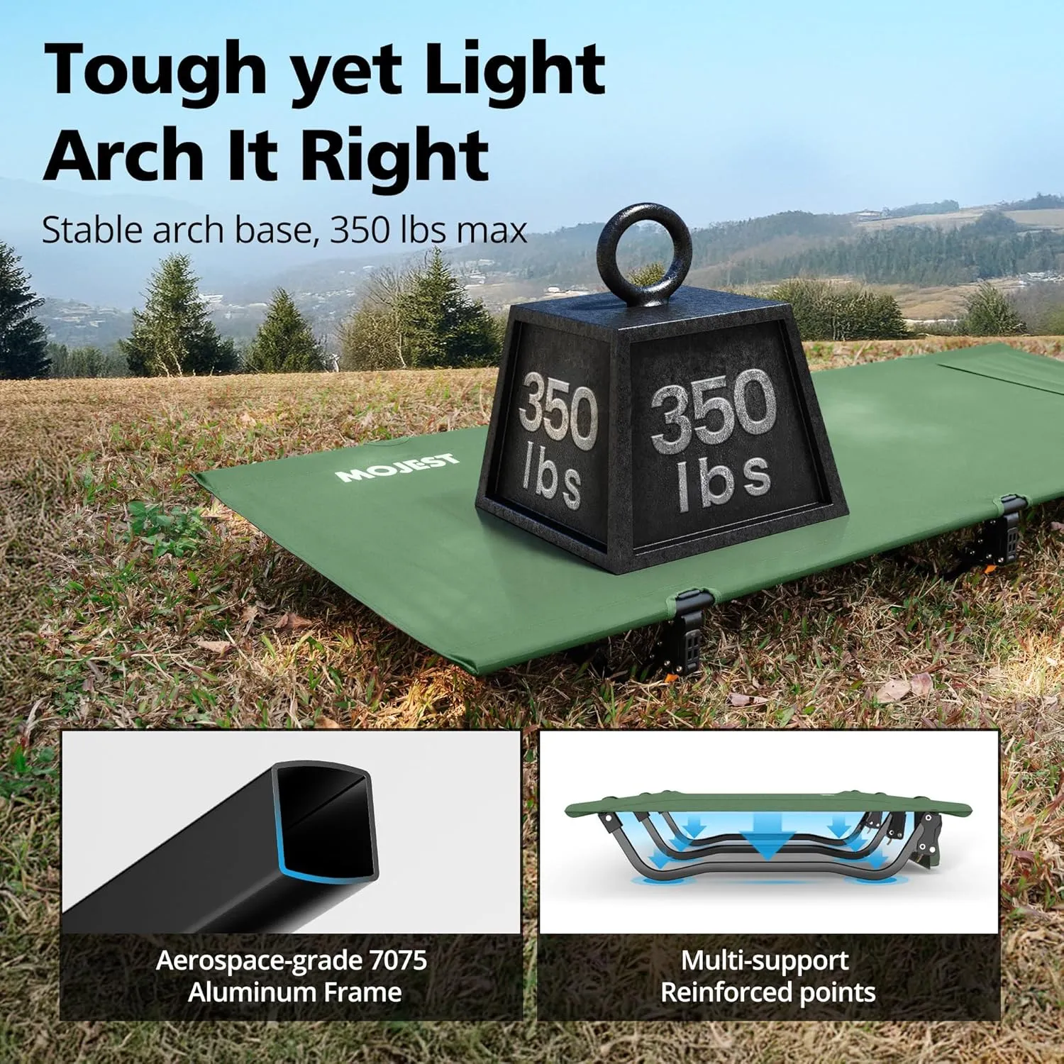Ultralight Camping Cot for Adults, Portable Folding Camping Bed, Supports 350 lbs - Lightweight for Travel, Camping, Hiking, Backpacking, Mountaineering, Light Green