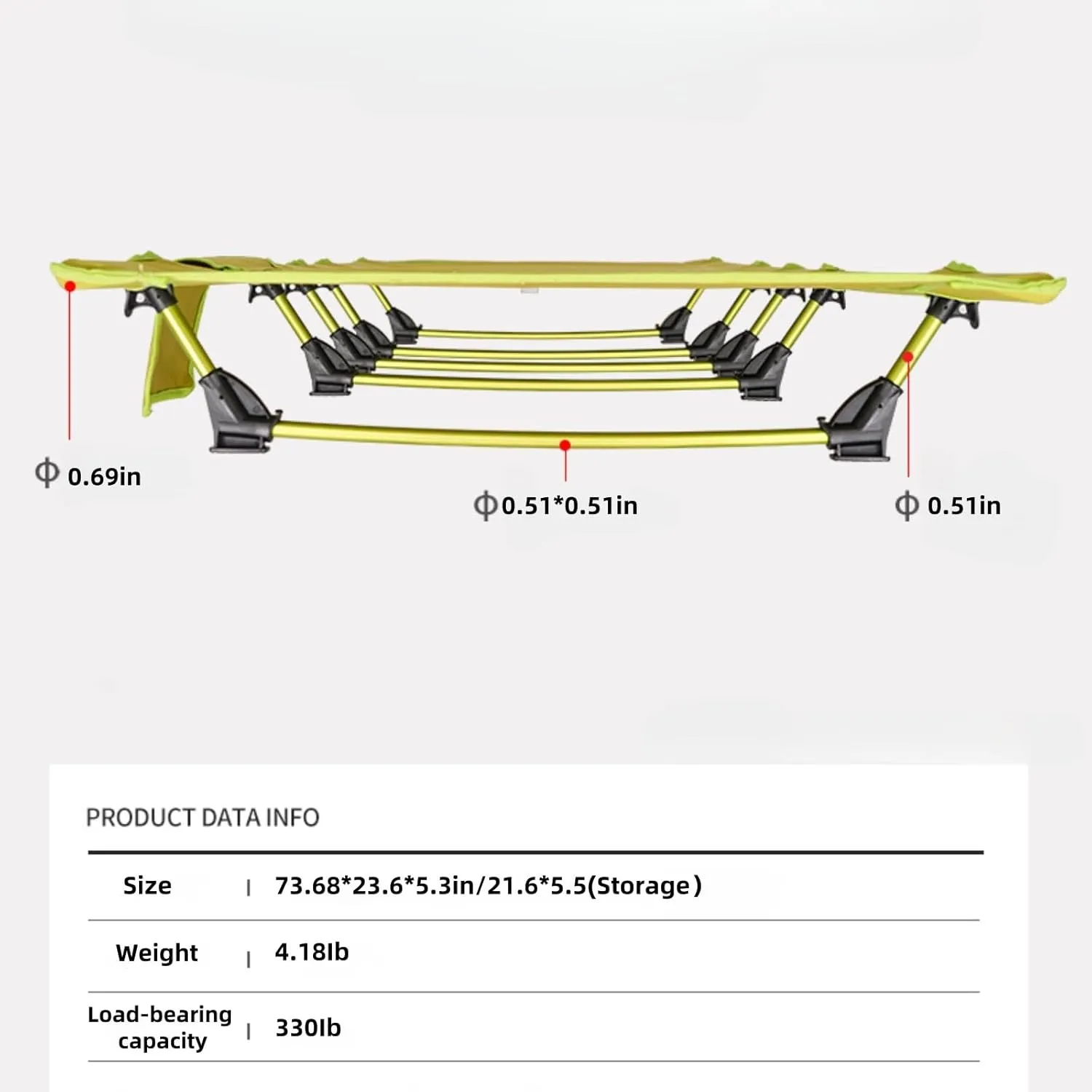 Ultralight Camping Cot, Portable Folding Camping Bed,Easy to Assemble ，Supports 330lbs with Carry Bag，Lightweight for Travel, Camping, Hiking,Backpacking, Mountaineering (Grass Green)
