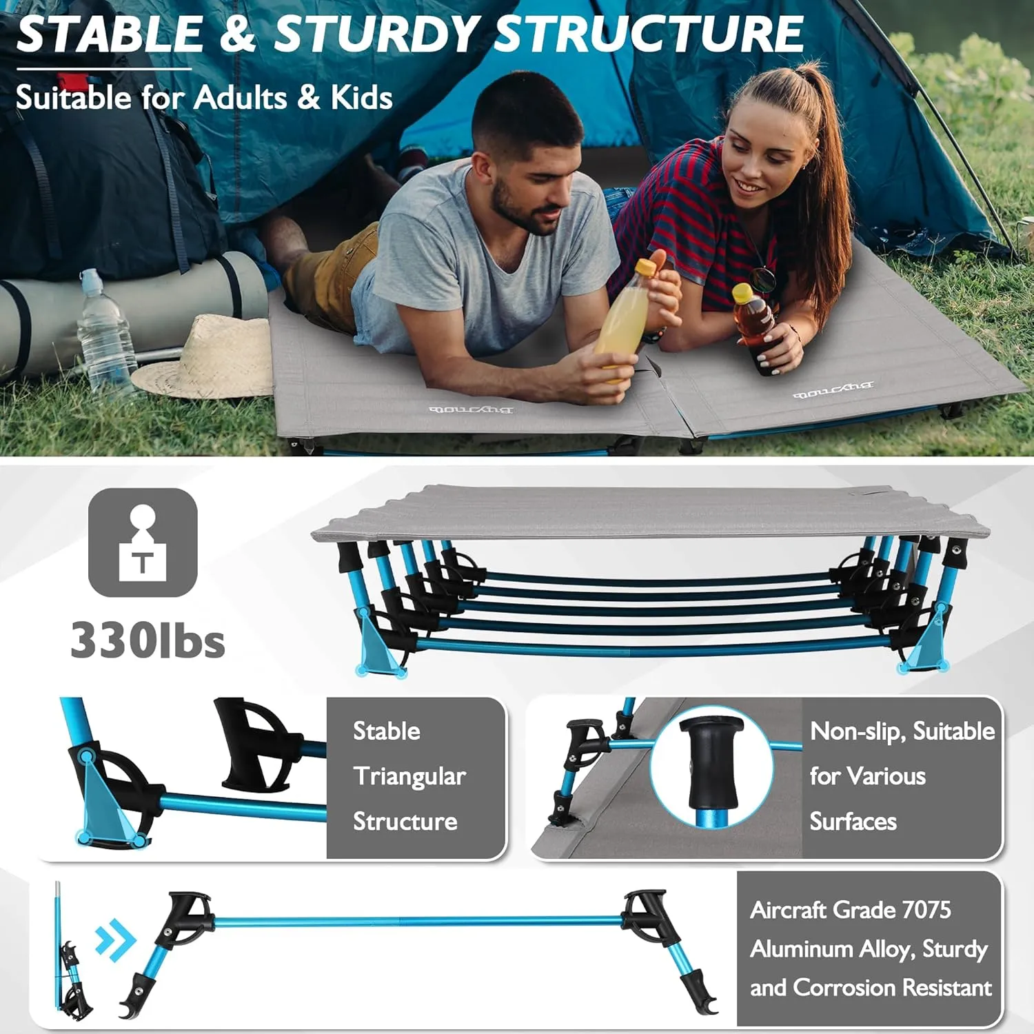 Ultralight Folding Tent Camping Cot Bed Lightweight Backpacking Cot Without Tools Hiking Cot Portable Camping Bed for Adults Camping Hiking, Travel, Home, Grey