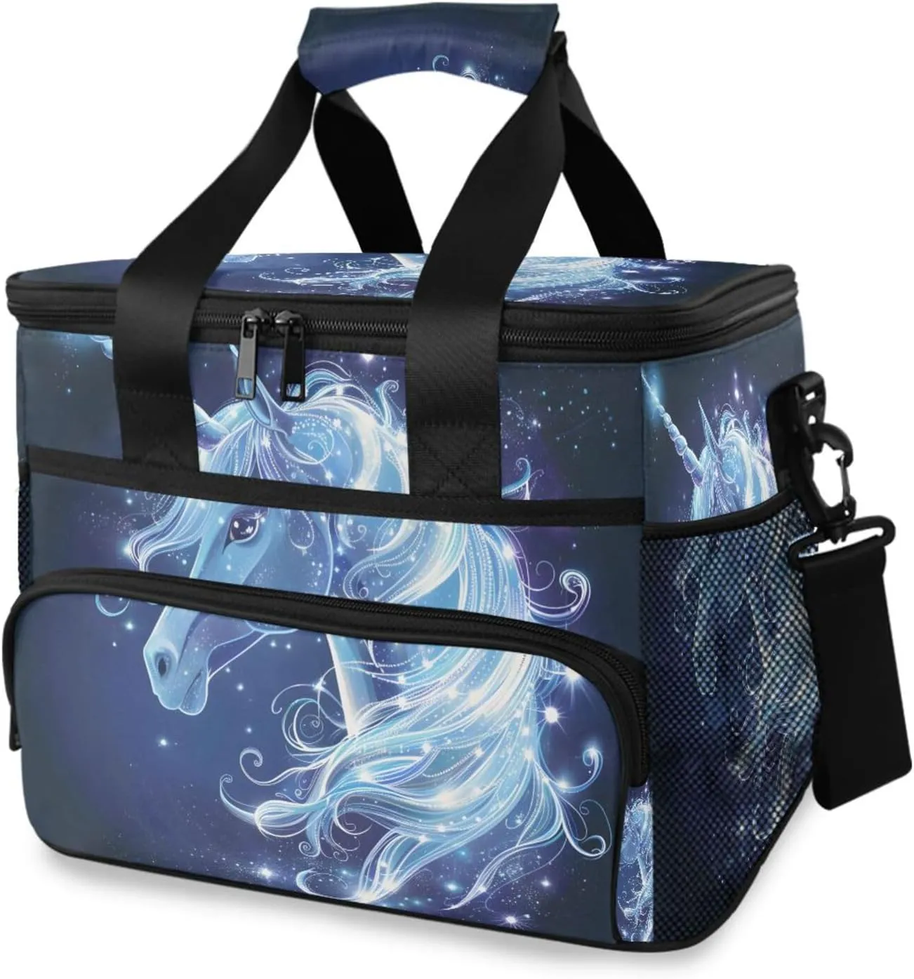 Unicorn White Horse Galaxy Cooler Bag Insulated Cooler Soft Sided Cooler 24 Can Portable Picnic Bag Large Leakproof Lunch Bag Box for Beach Grocery Camping Travel Car Men Women