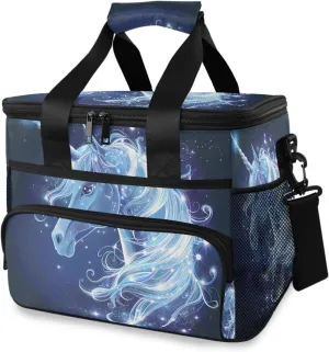Unicorn White Horse Galaxy Cooler Bag Insulated Cooler Soft Sided Cooler 24 Can Portable Picnic Bag Large Leakproof Lunch Bag Box for Beach Grocery Camping Travel Car Men Women