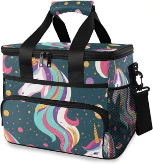 Unicorns Cosmos Turquoise Purple Cooler Bag Insulated Cooler Soft Sided Cooler 24 Can Portable Picnic Bag Large Leakproof Lunch Bag Box for Beach Grocery Camping Travel Car Men Women