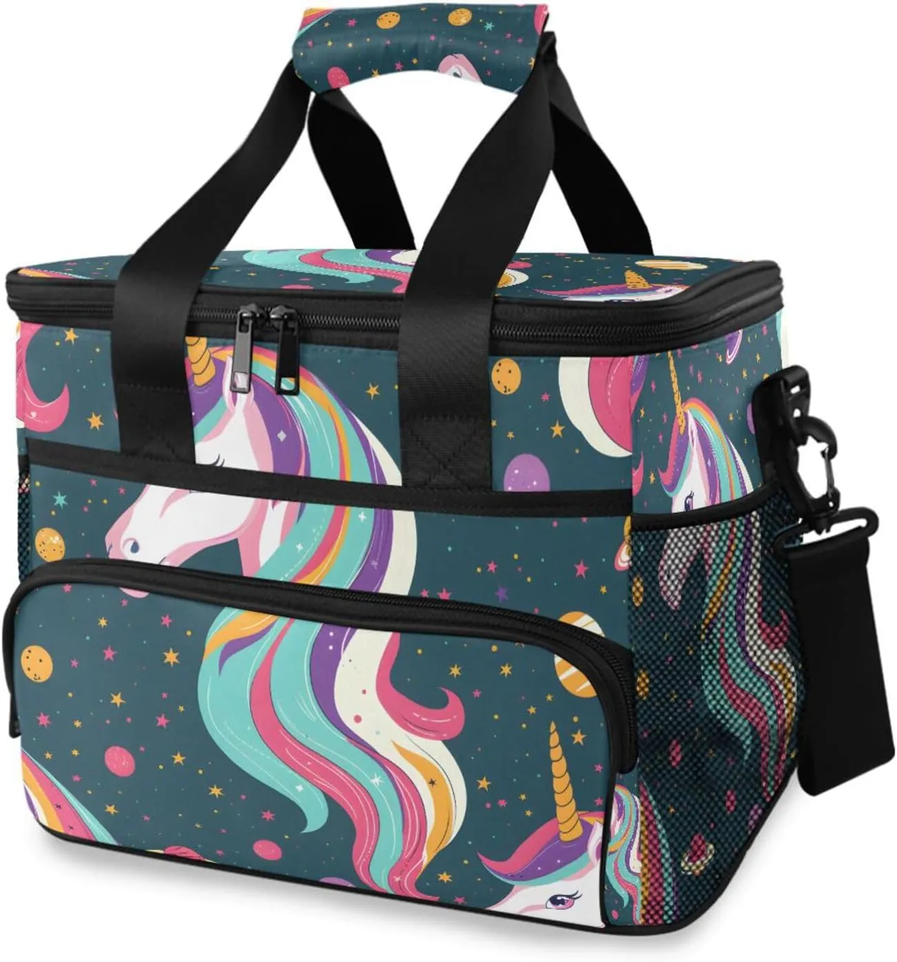 Unicorns Cosmos Turquoise Purple Cooler Bag Insulated Cooler Soft Sided Cooler 24 Can Portable Picnic Bag Large Leakproof Lunch Bag Box for Beach Grocery Camping Travel Car Men Women