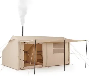 UNISTRENGH 4 Season Waterproof Inflatable Tent with Pump and Stove Jack, 3-4 Person Glamping Blow Up Tent, Large Air Pop-Up Tents