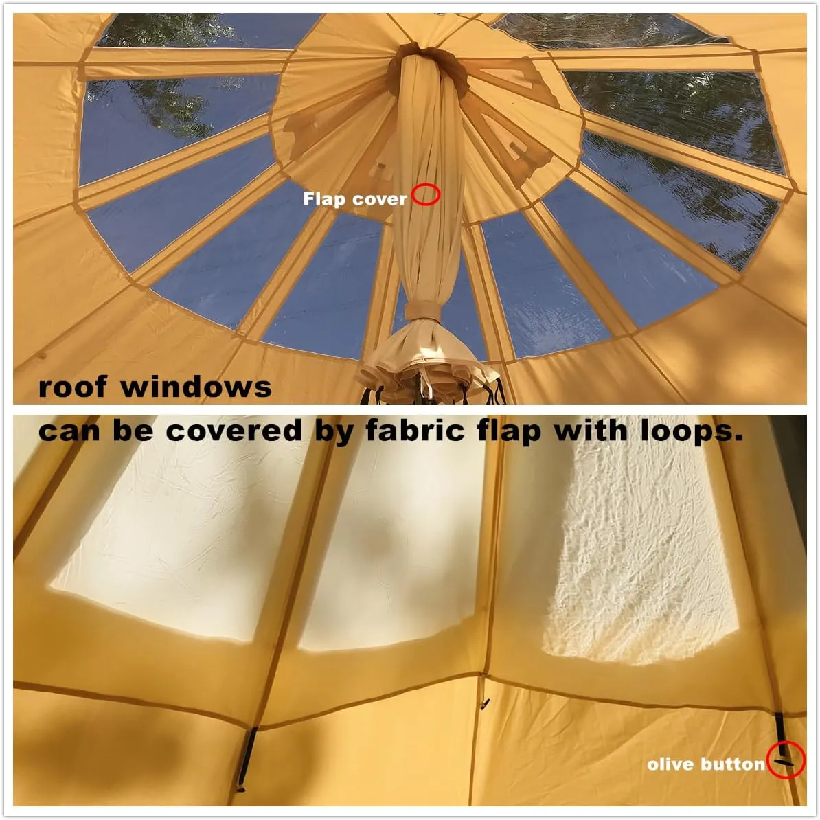 UNISTRENGH 5M Star Gazer Bell Tent 4 Season Waterproof Cotton Canvas Glamping Yurt Tent with Stove Jack Hole and Roof Windows for 6-8 Persons Camping Hunting