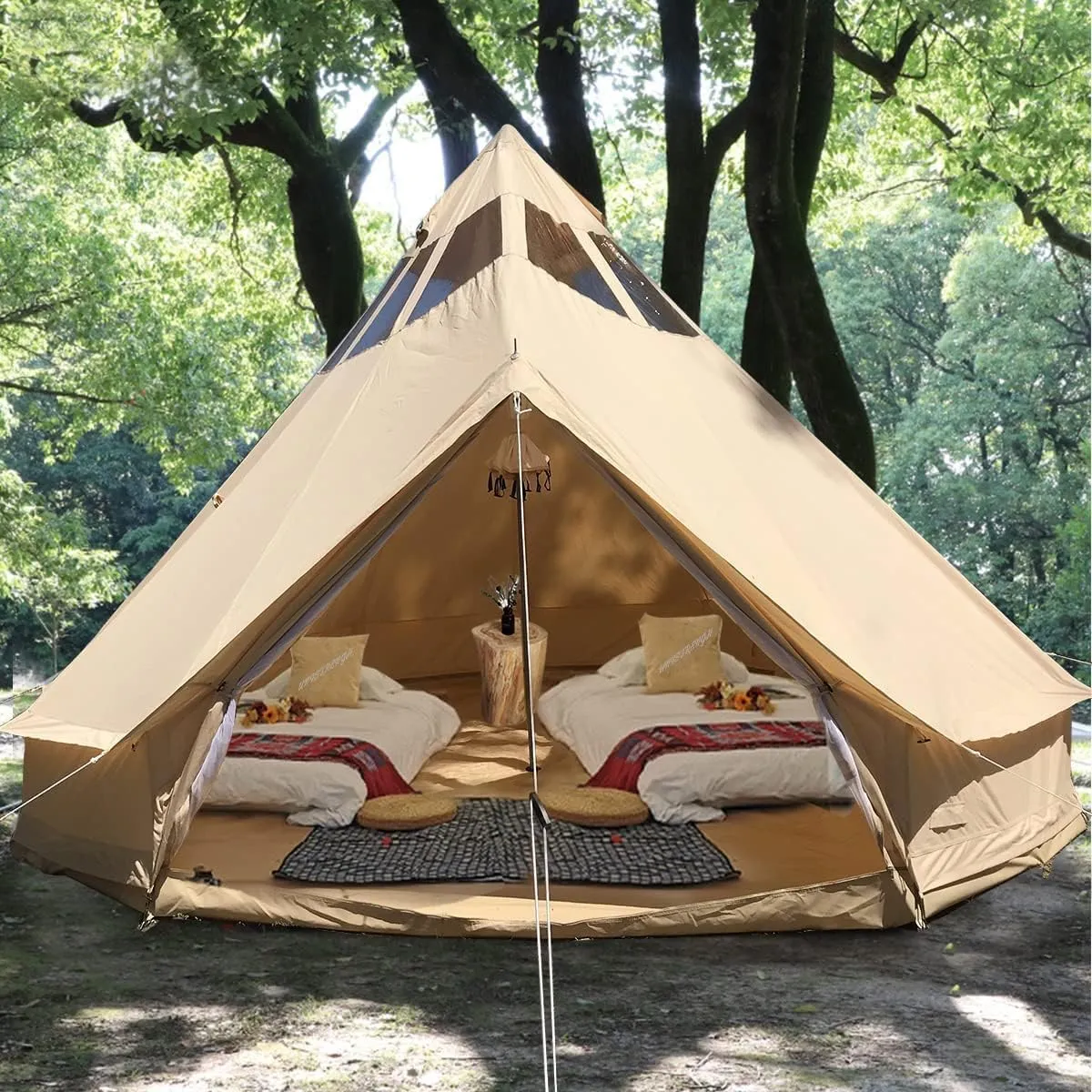 UNISTRENGH 5M Star Gazer Bell Tent 4 Season Waterproof Cotton Canvas Glamping Yurt Tent with Stove Jack Hole and Roof Windows for 6-8 Persons Camping Hunting