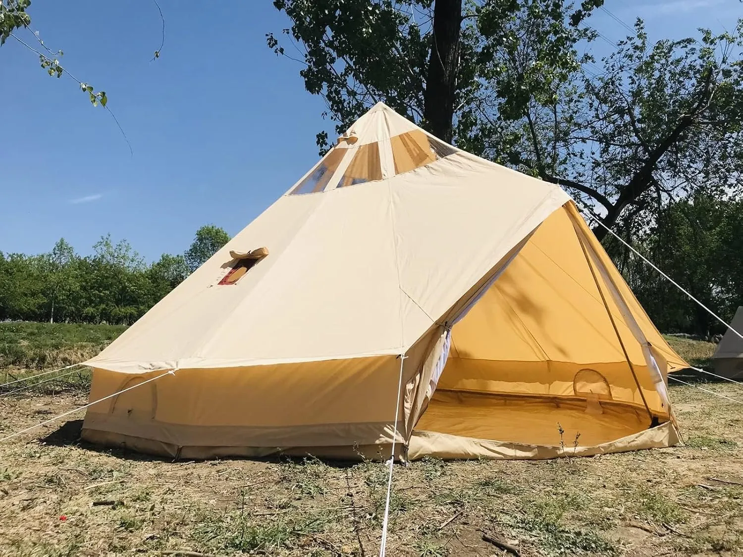 UNISTRENGH 5M Star Gazer Bell Tent 4 Season Waterproof Cotton Canvas Glamping Yurt Tent with Stove Jack Hole and Roof Windows for 6-8 Persons Camping Hunting
