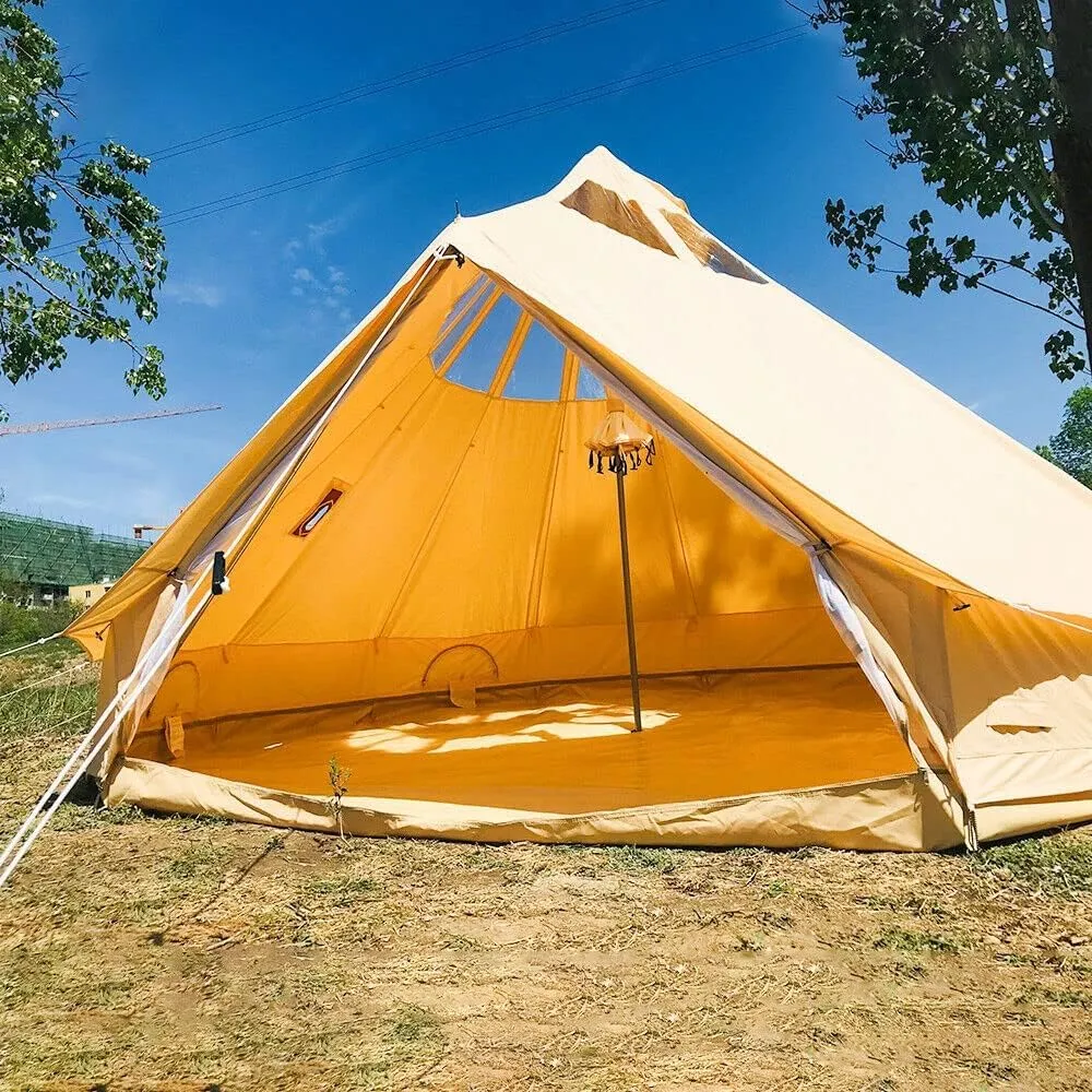 UNISTRENGH 5M Star Gazer Bell Tent 4 Season Waterproof Cotton Canvas Glamping Yurt Tent with Stove Jack Hole and Roof Windows for 6-8 Persons Camping Hunting