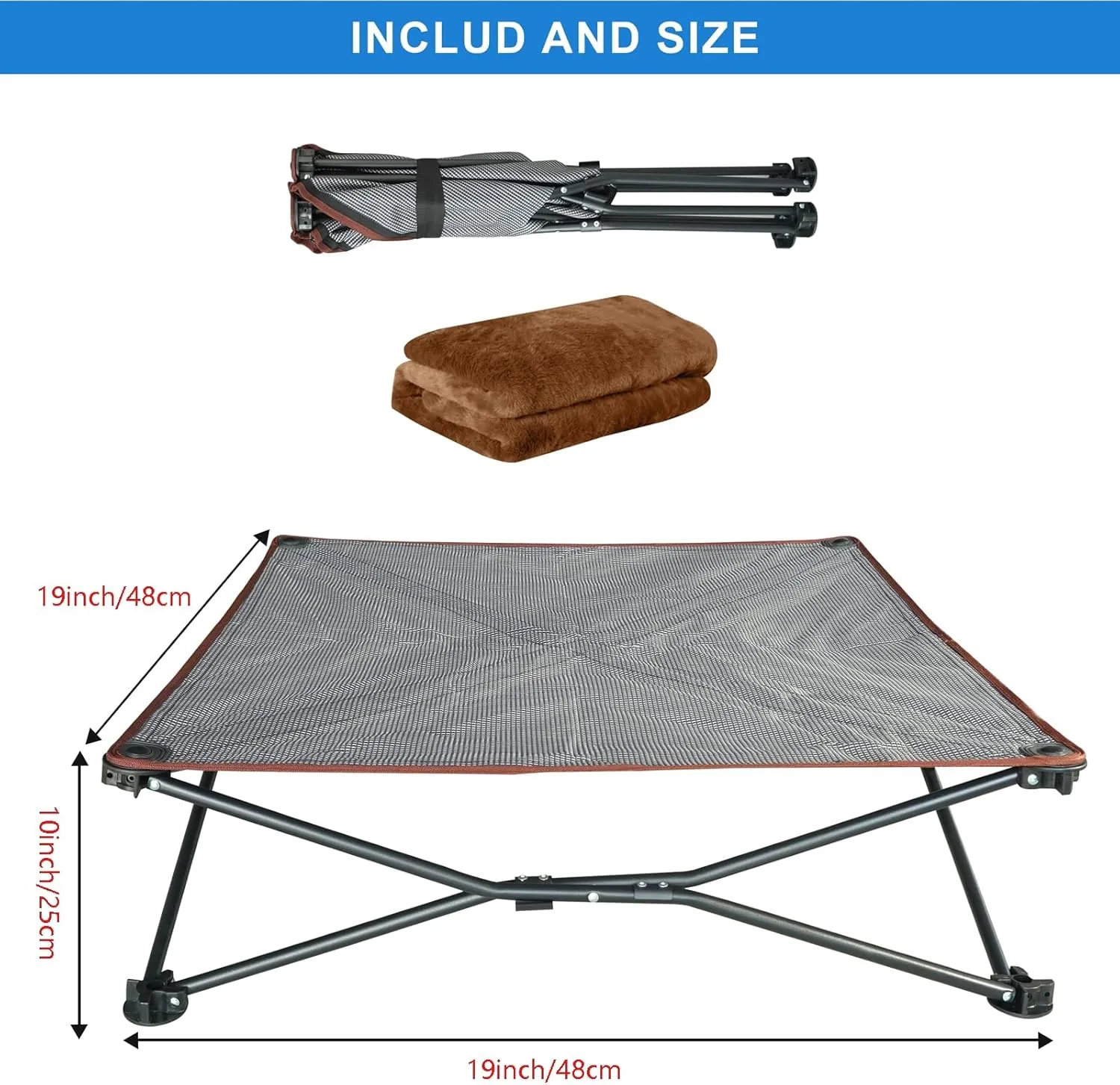 unp Outdoor Dog Bed - Portable, Elevated Camping Dog Cot for Indoor, Courtyard & Travel, Breathable Textilene Mesh, Comfortable with Removable & Washable Cover (Brown, S)