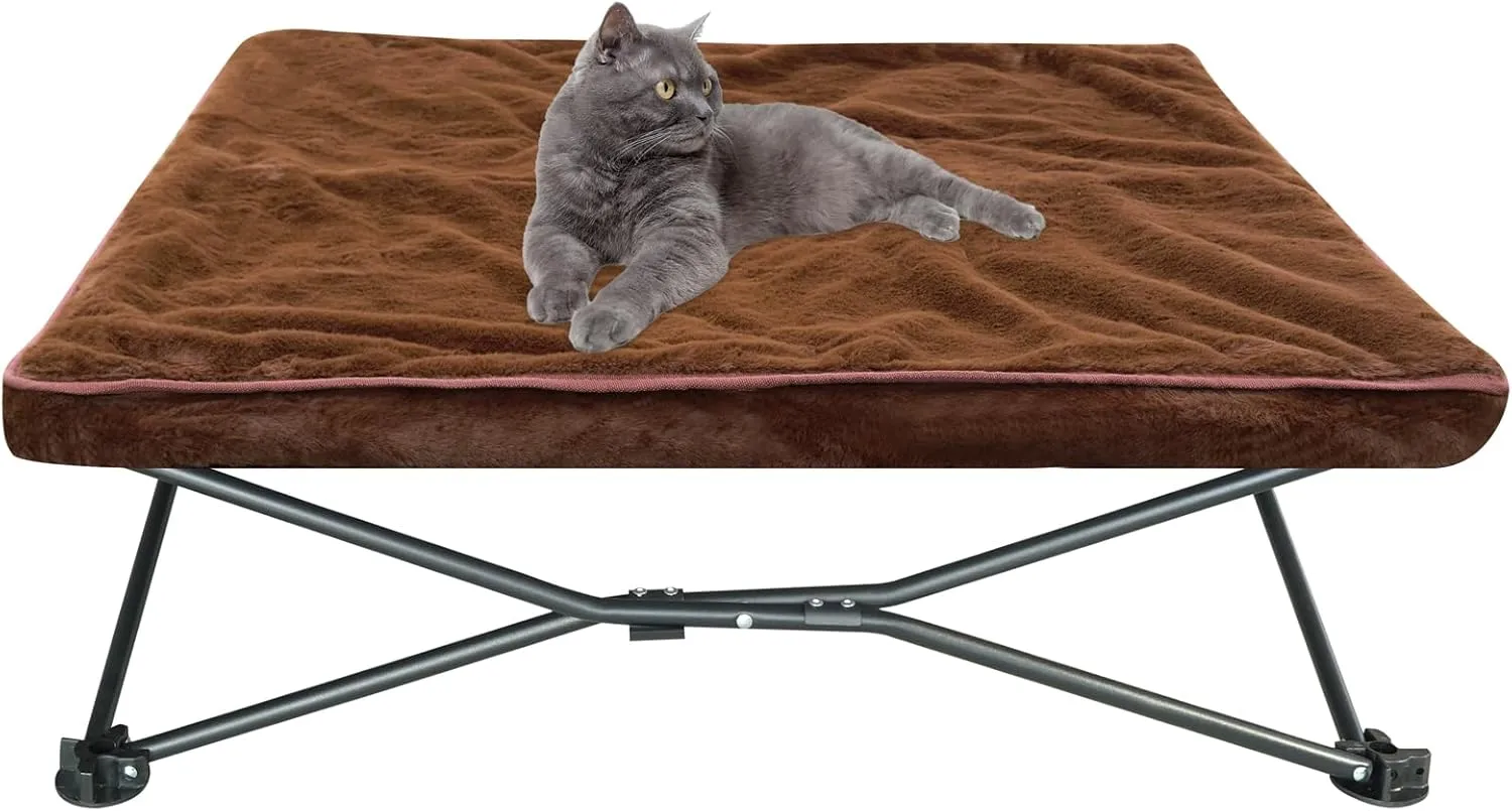 unp Outdoor Dog Bed - Portable, Elevated Camping Dog Cot for Indoor, Courtyard & Travel, Breathable Textilene Mesh, Comfortable with Removable & Washable Cover (Brown, S)