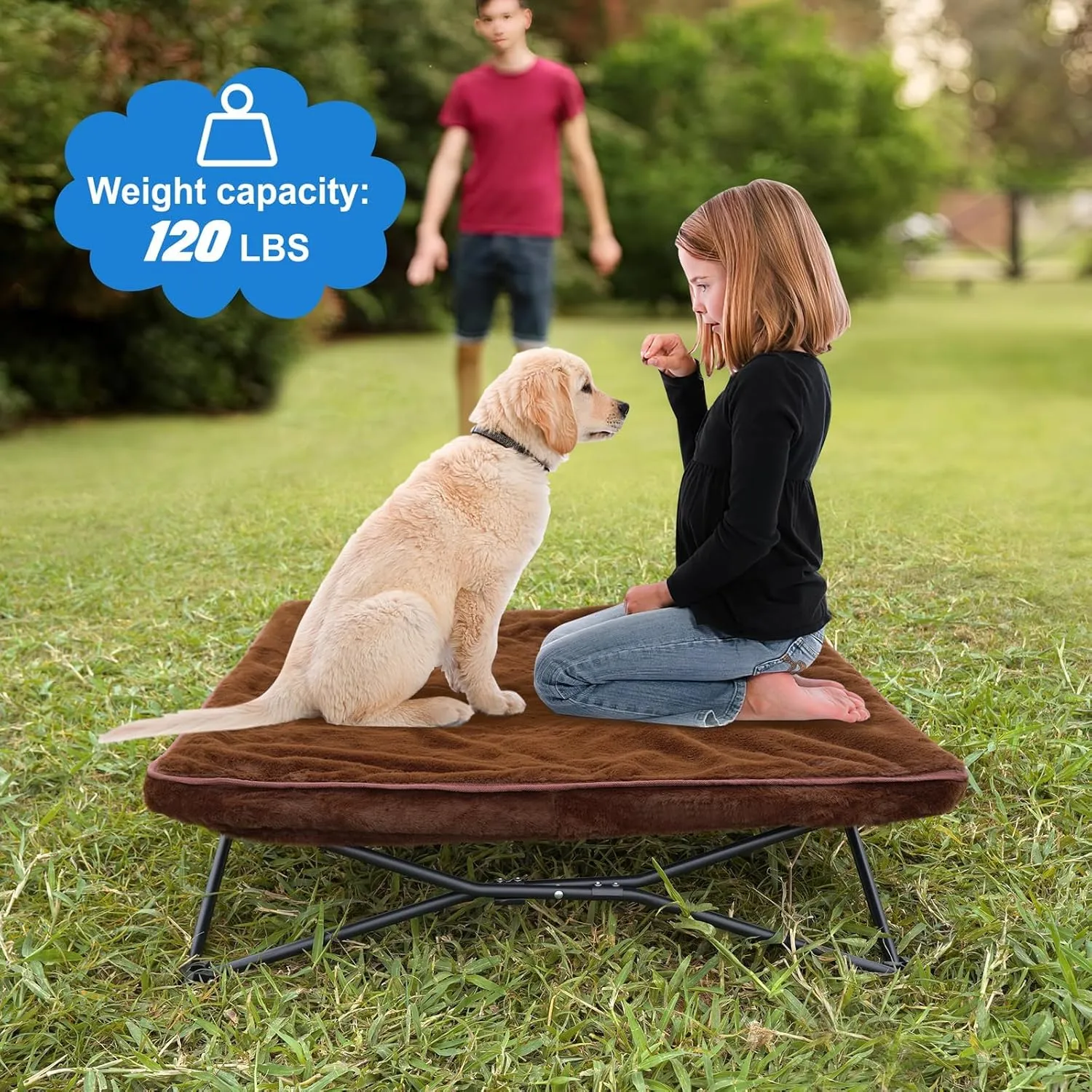 unp Outdoor Dog Bed - Portable, Elevated Camping Dog Cot for Indoor, Courtyard & Travel, Breathable Textilene Mesh, Comfortable with Removable & Washable Cover (Brown, S)