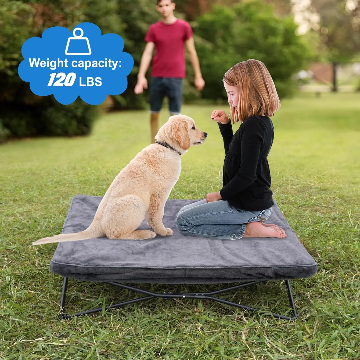 unp Outdoor Dog Bed - Portable, Elevated Camping Dog Cot for Indoor, Courtyard & Travel, Breathable Textilene Mesh, Comfortable with Removable & Washable Cover (Grey, L PRO)
