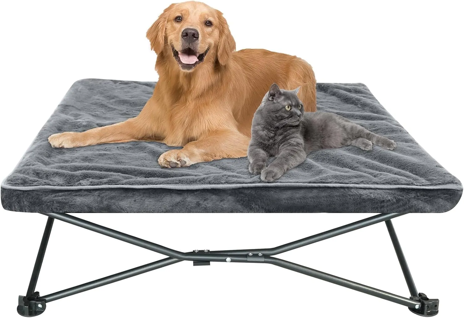 unp Outdoor Dog Bed - Portable, Elevated Camping Dog Cot for Indoor, Courtyard & Travel, Breathable Textilene Mesh, Comfortable with Removable & Washable Cover (Grey, L PRO)