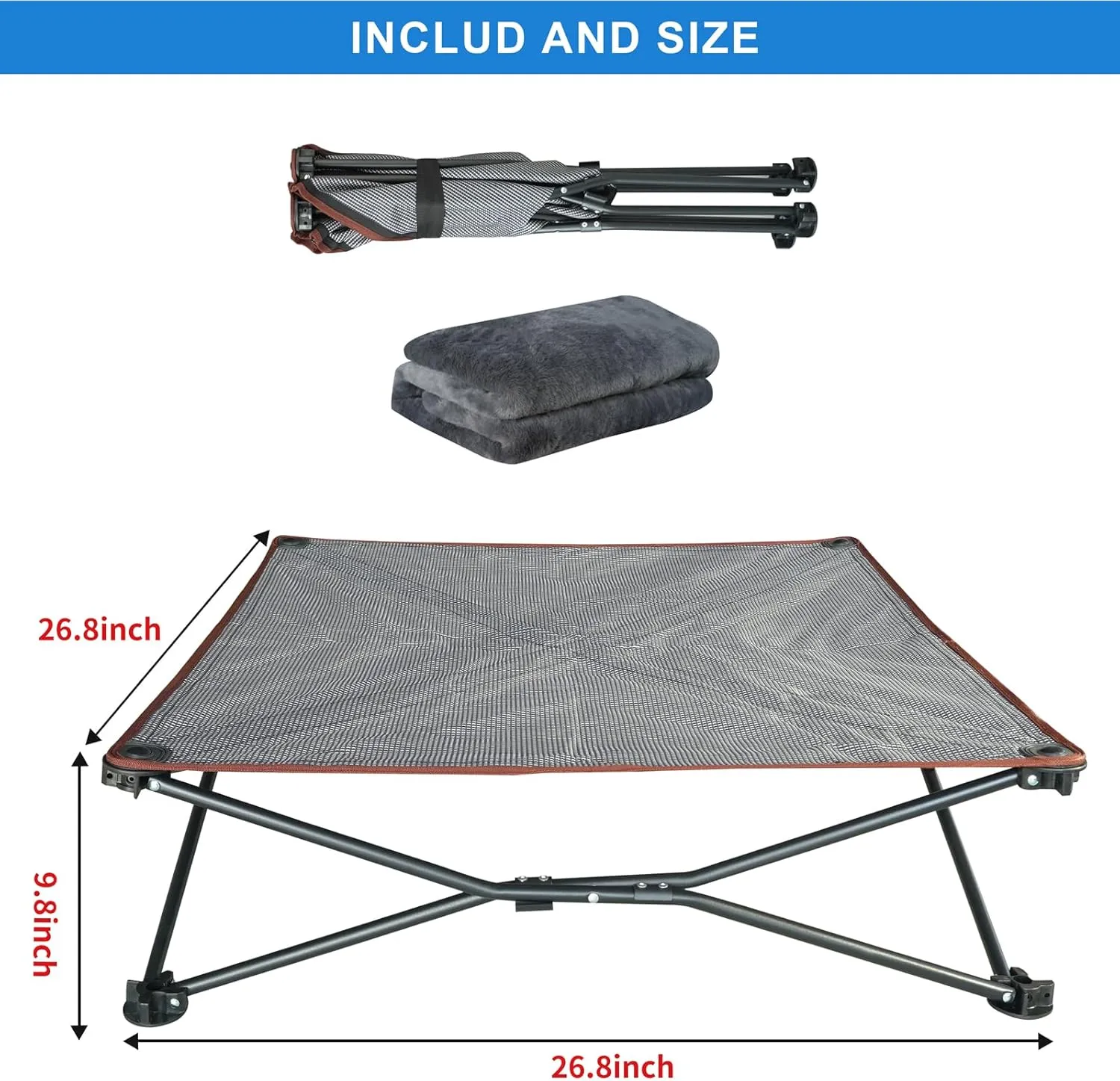 unp Outdoor Dog Bed - Portable, Elevated Camping Dog Cot for Indoor, Courtyard & Travel, Breathable Textilene Mesh, Comfortable with Removable & Washable Cover (Grey, L PRO)