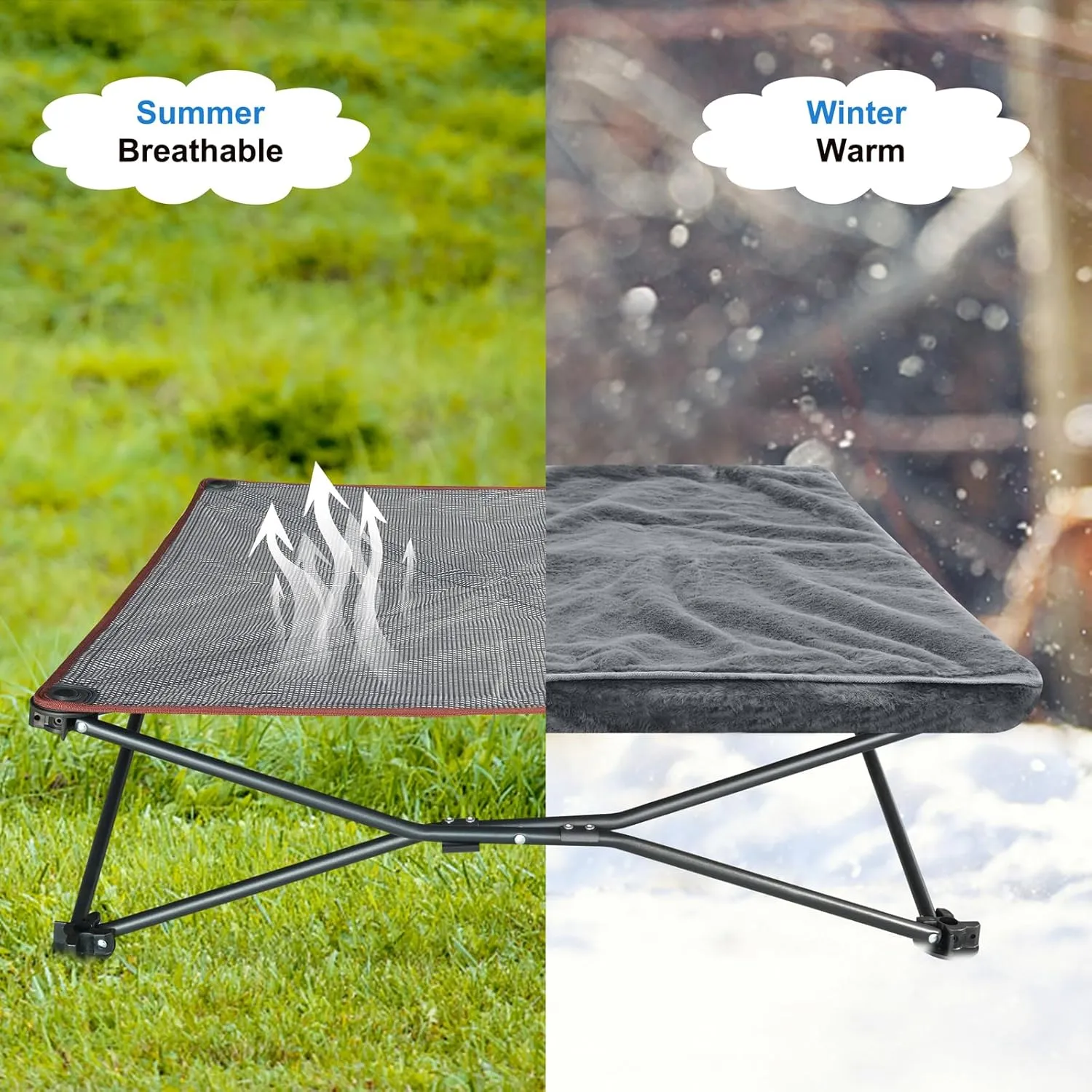 unp Outdoor Dog Bed - Portable, Elevated Camping Dog Cot for Indoor, Courtyard & Travel, Breathable Textilene Mesh, Comfortable with Removable & Washable Cover (Grey, L PRO)