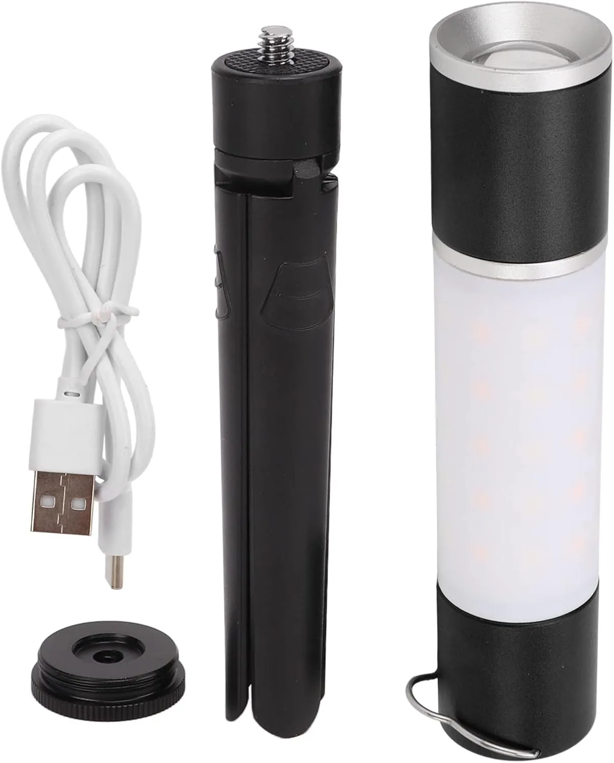 USB Rechargeable Multifunctional Camping Flashlight Bright 6 Light Modes Outdoor Night Light for Camping Adventures (Black)