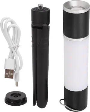 USB Rechargeable Multifunctional Camping Flashlight Bright 6 Light Modes Outdoor Night Light for Camping Adventures (Black)