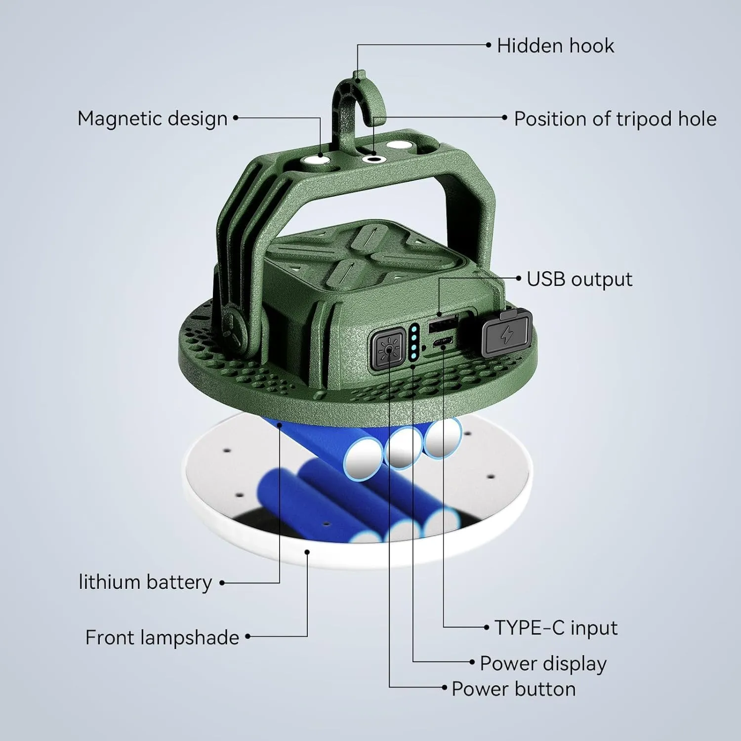 VAVOFO 15,000mAh 4000LM LED Camping Lantern Rechargeable, 3 Lighting Modes Portable Tent Light with Magnet, IP65 Waterproof Hanging Light for Emergencies, Power Outages ,Hurricane(Green)